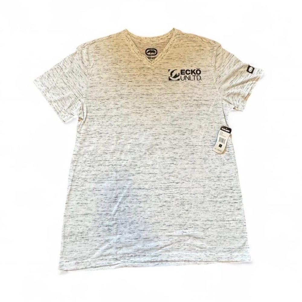Ecko Unlimited White and Gray Vneck Tee NWT Size L